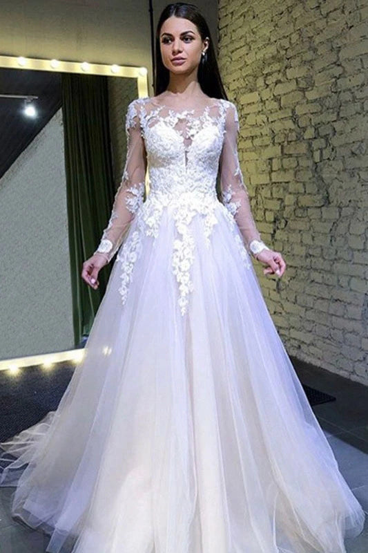 Puffy Long Sleeves Tulle Wedding Dress ...